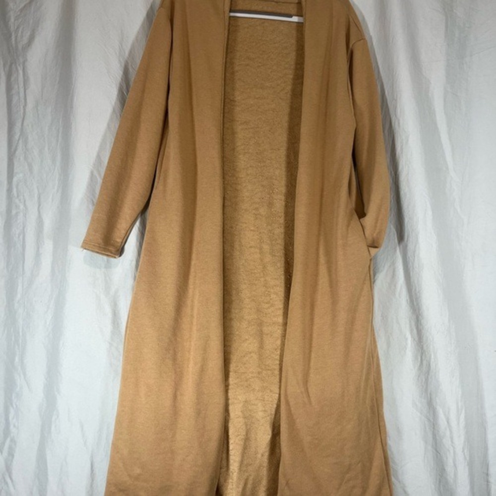 Unbranded Camel Tan Longline Open Front Duster Cardigan with Pockets